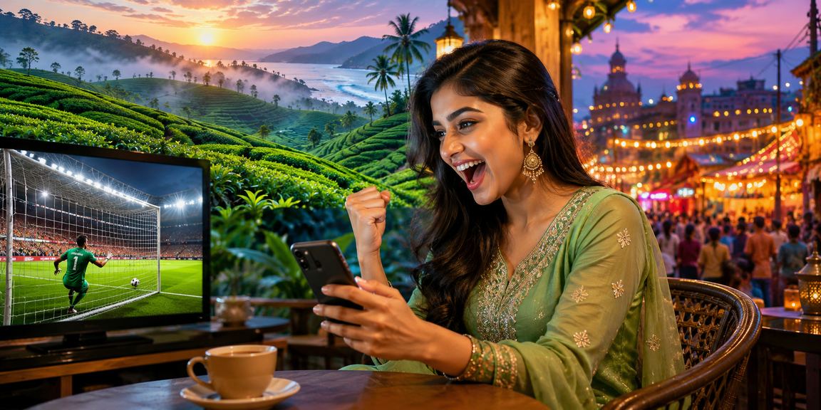 কুমিল্লায় চা বাগানের পটভূমিতে মোবাইলে 7c777e লটারি উপভোগ করছেন একজন ব্যবহারকারী